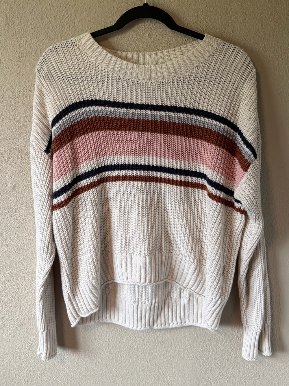 American Eagle Cream Striped Chunky Knit Sweater | Small